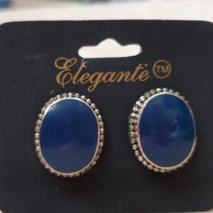 Elegante' Vintage Clip Earrings**Blue Ovals In Silver**NOS**Style 1260/E
